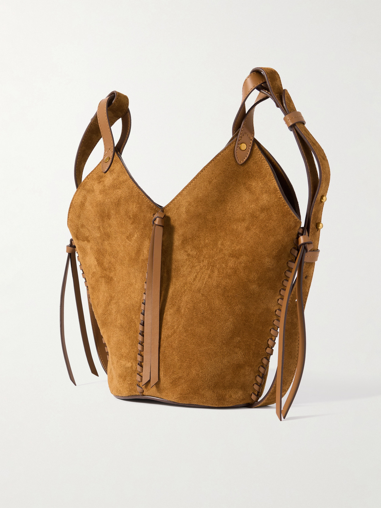 Isabel Marant 25e Tampa Mini Leather-trimmed Suede Bucket Bag In Brown