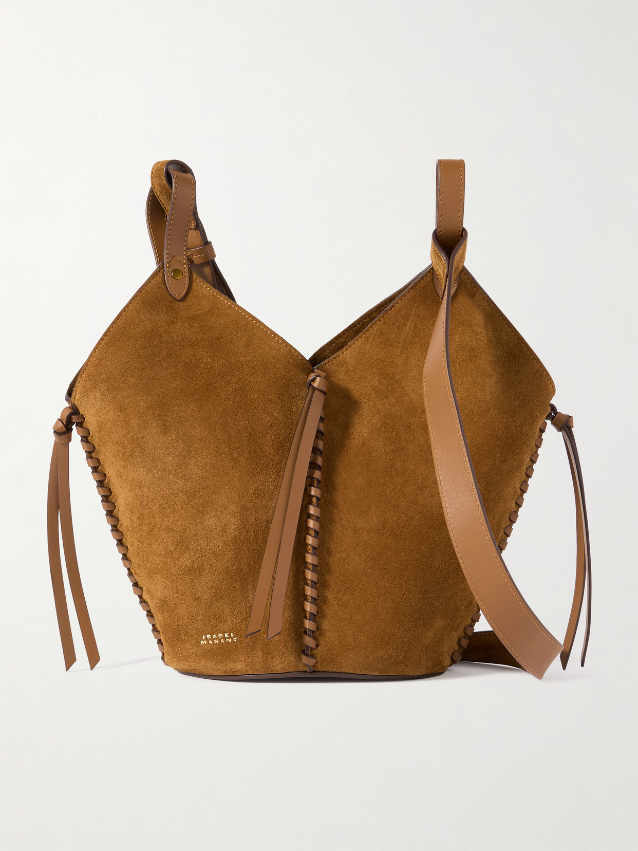 Isabel Marant 25e Tampa Mini Leather-trimmed Suede Bucket Bag In Brown
