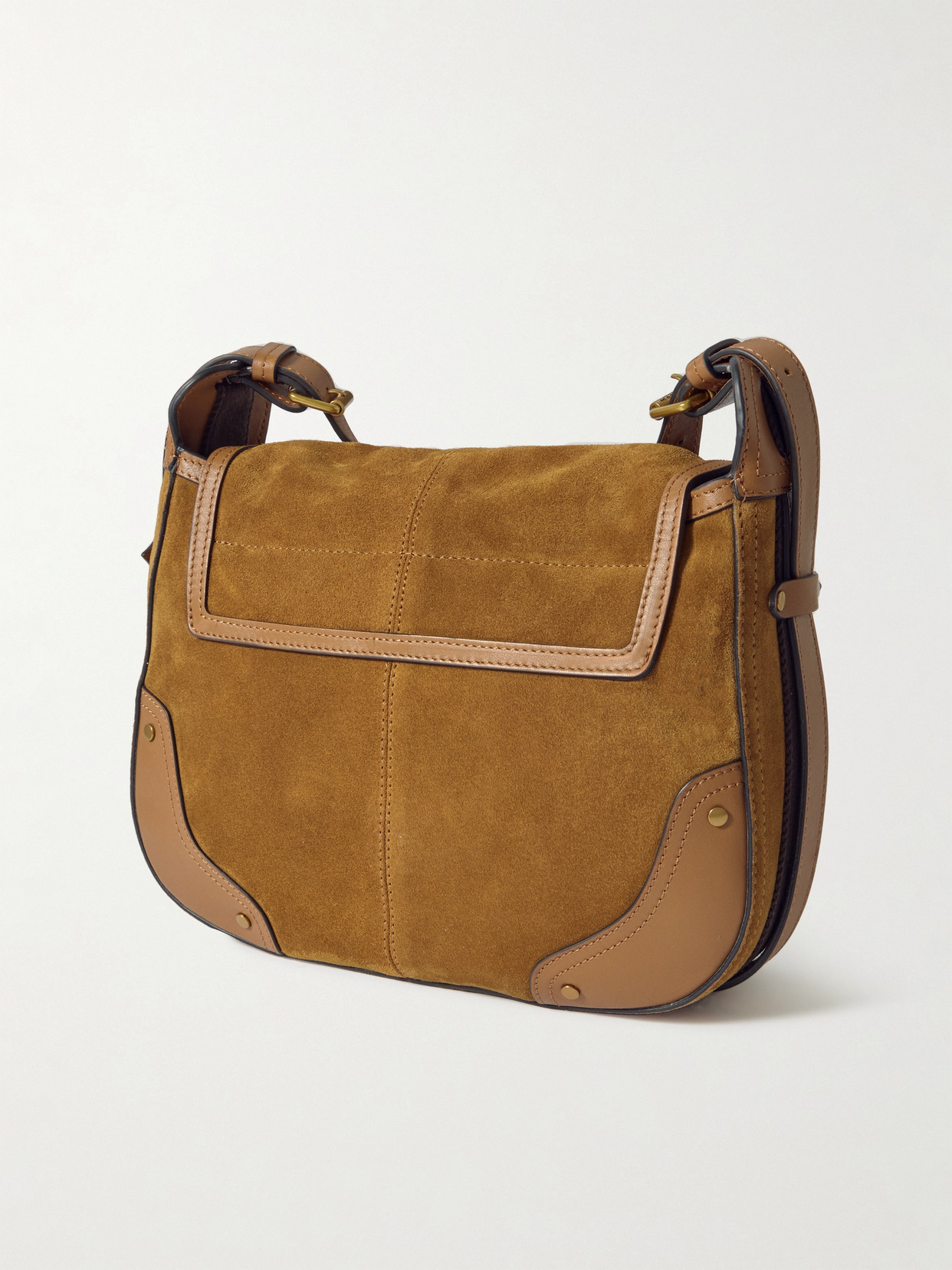 Isabel Marant Sierra Studded Leather-trimmed Suede Shoulder Bag In Brown