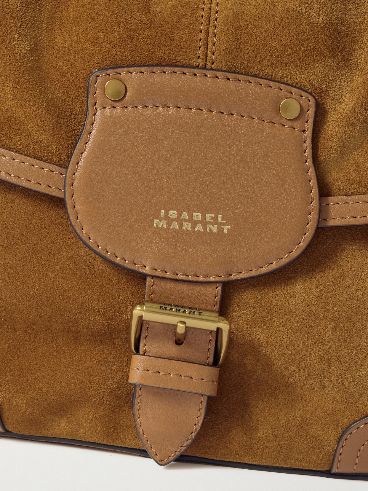 Isabel Marant Sierra Studded Leather-trimmed Suede Shoulder Bag In Brown