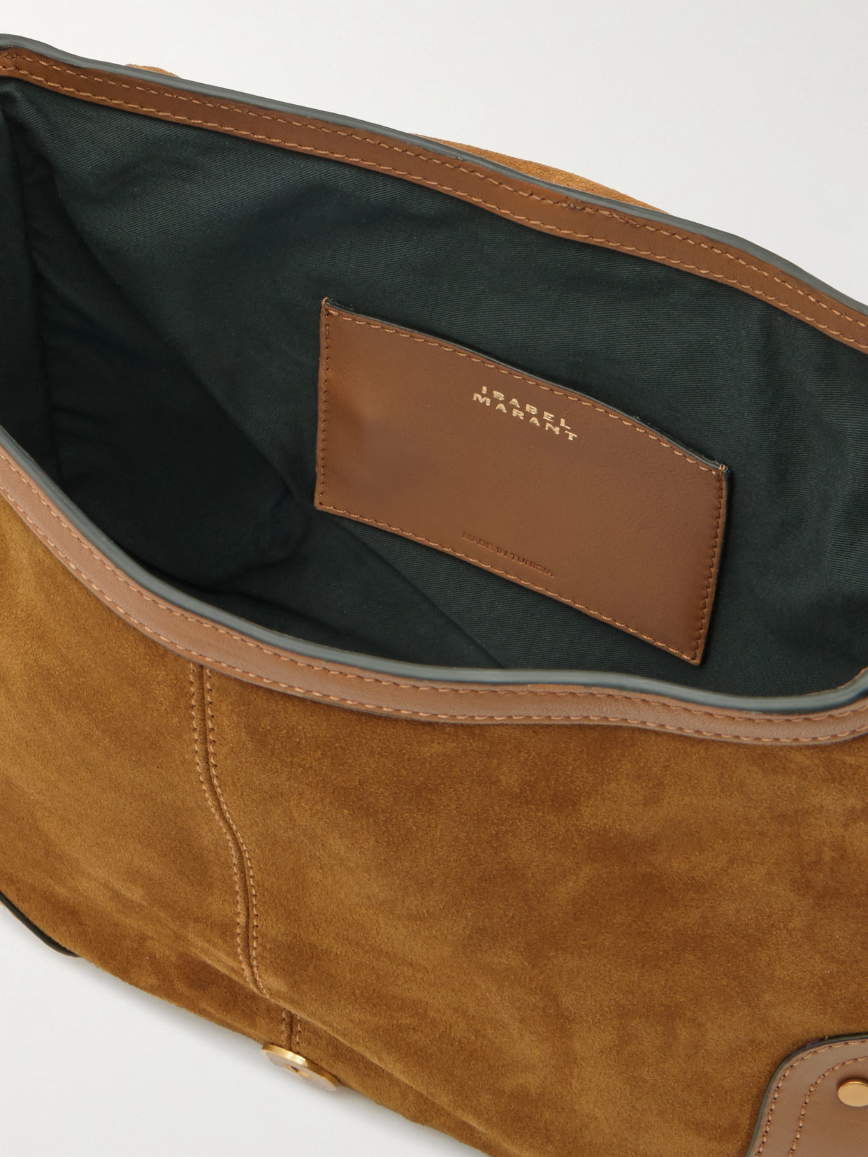 Isabel Marant Sierra Studded Leather-trimmed Suede Shoulder Bag In Brown