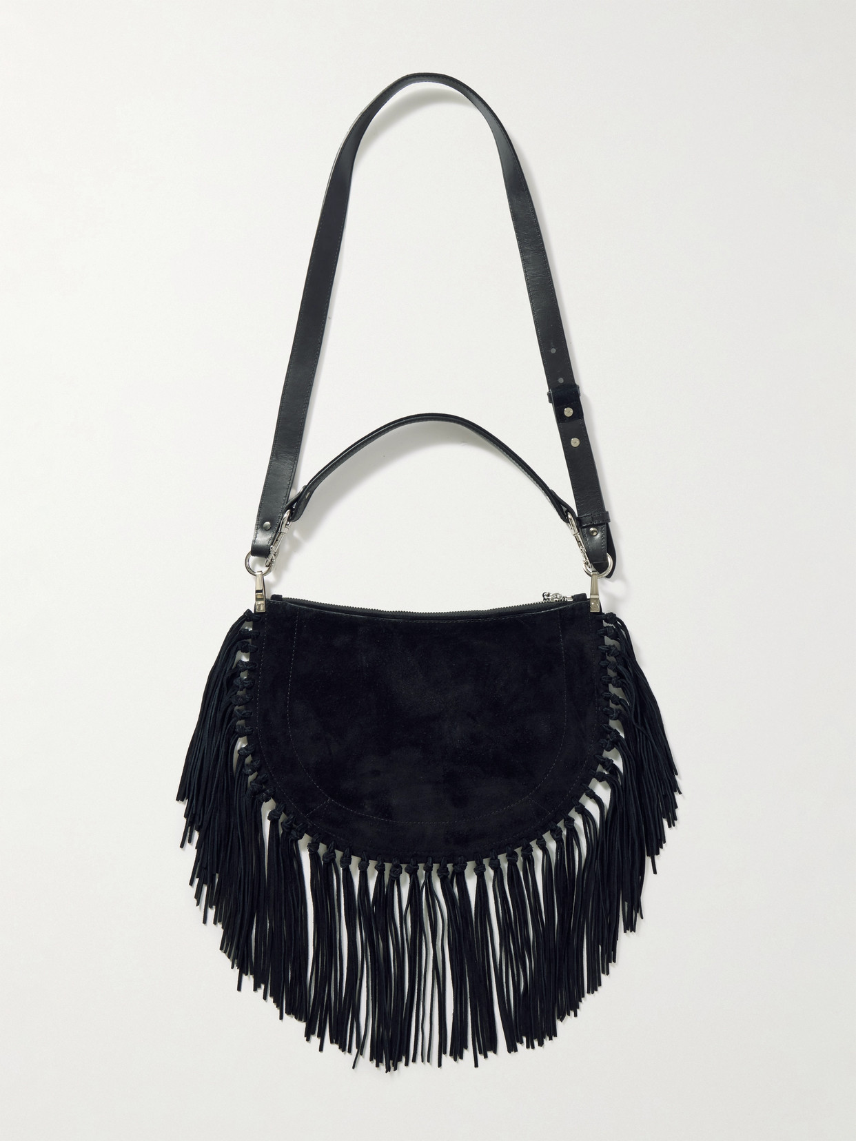 Isabel Marant Kanao Fringed Studded Suede Shoulder Bag In Black