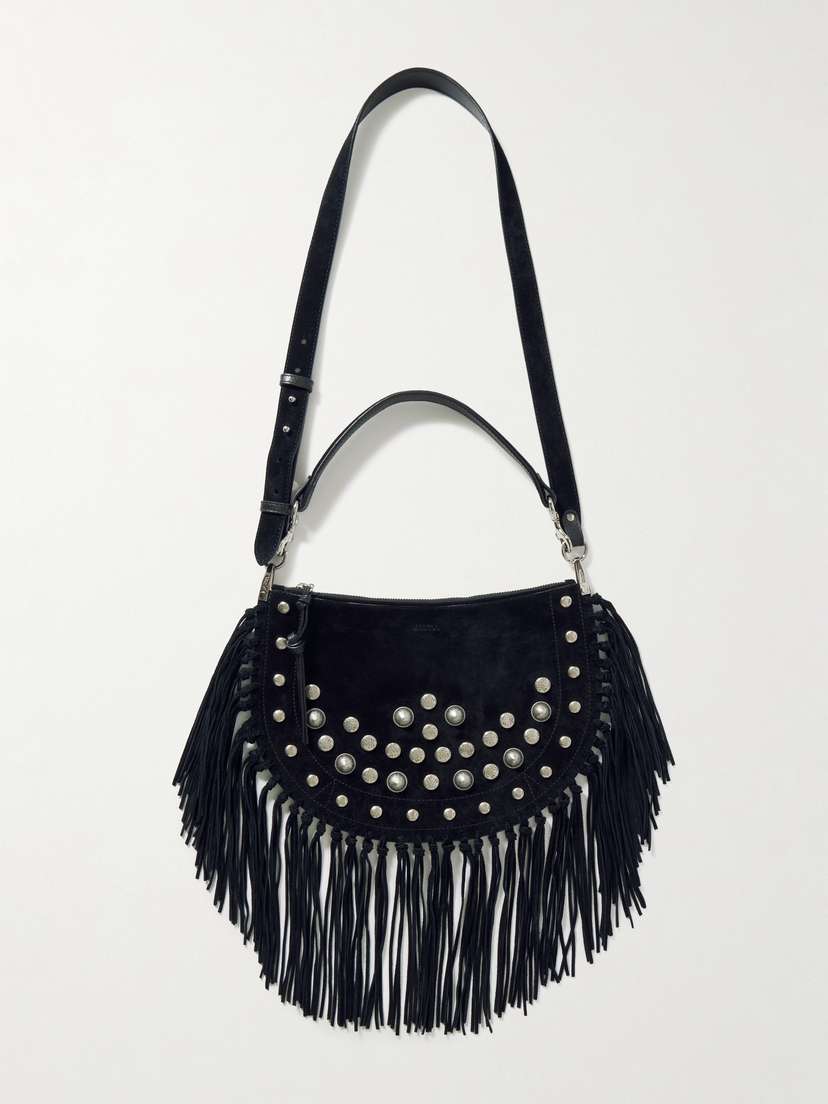 Isabel Marant Oskan Soft Zipped Fringed Studded Suede Shoulder Bag