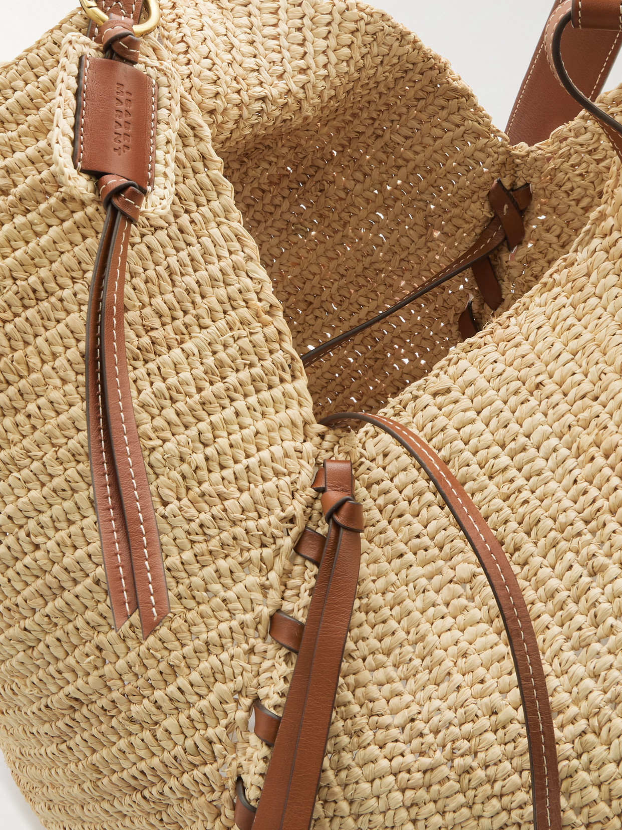Isabel Marant 25p Tampa Leather-trimmed Raffia Bucket Bag In Neutrals