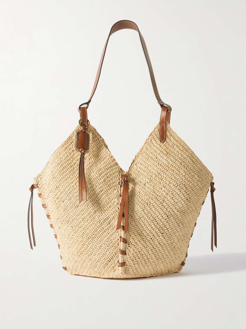 Isabel Marant 25p Tampa Leather-trimmed Raffia Bucket Bag
