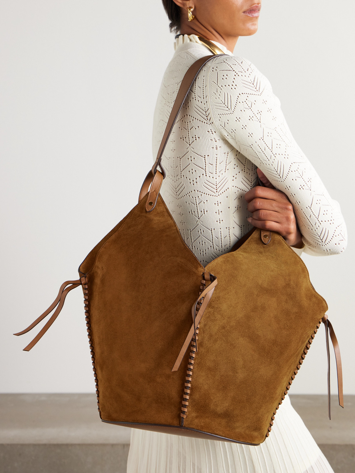 Isabel Marant 25e Tampa Leather-trimmed Suede Tote In Brown