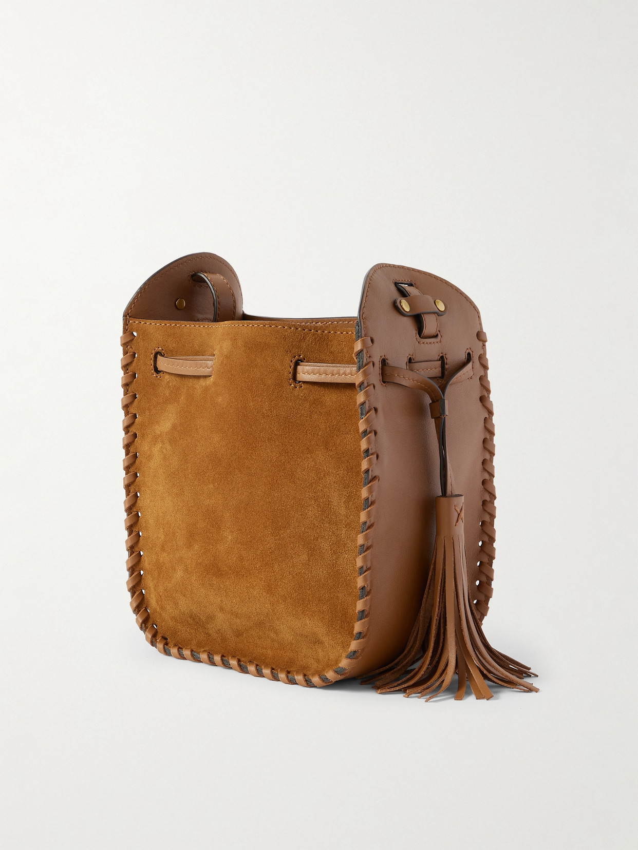 ISABEL MARANT MINI SILAO EMBROIDERED SUEDE AND LEATHER SHOULDER BAG 