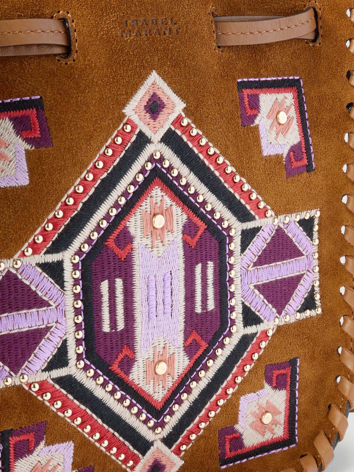 ISABEL MARANT MINI SILAO EMBROIDERED SUEDE AND LEATHER SHOULDER BAG 
