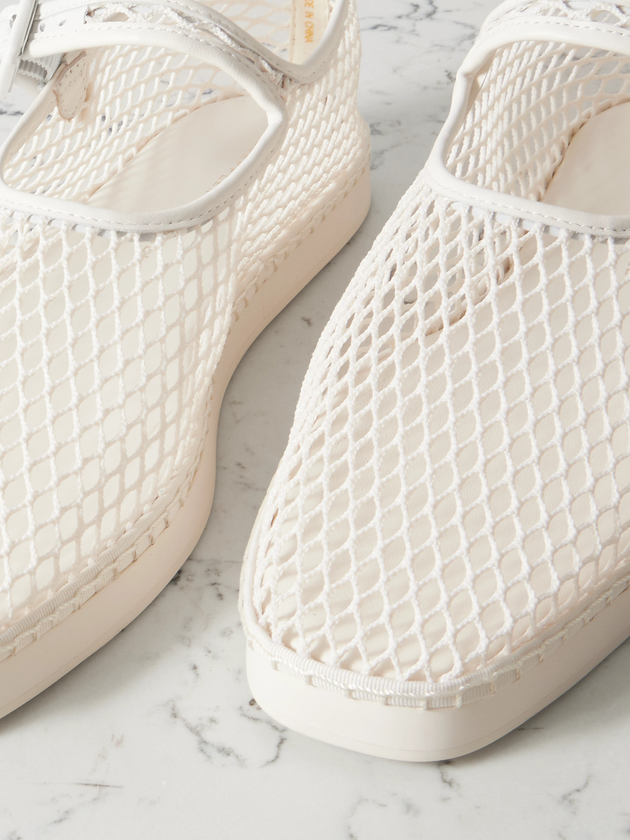 LOEFFLER RANDALL RITA LEATHER-TRIMMED MESH PLATFORM MARY JANE FLATS