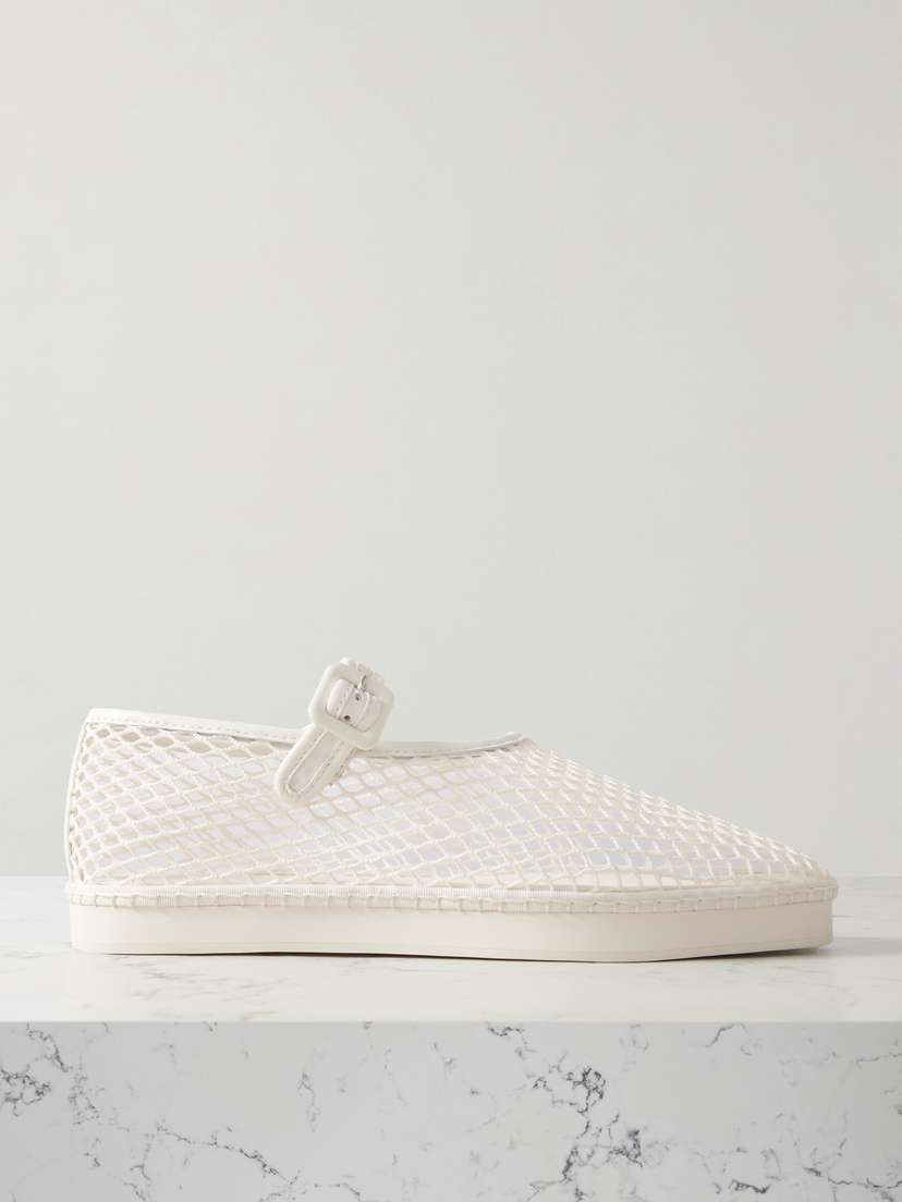 Loeffler Randall Rita Leather-trimmed Mesh Platform Mary Jane Flats
