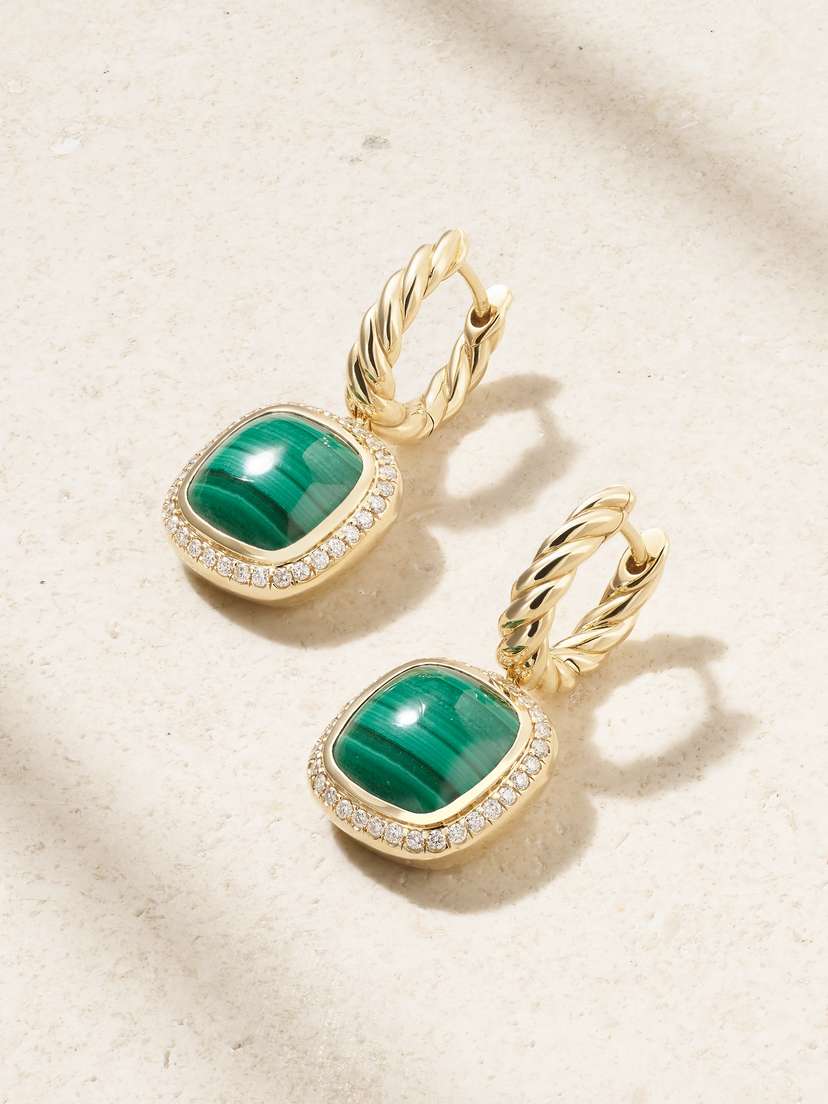 David Yurman Albion® 18-karat Gold, Malachite And Diamond Earrings