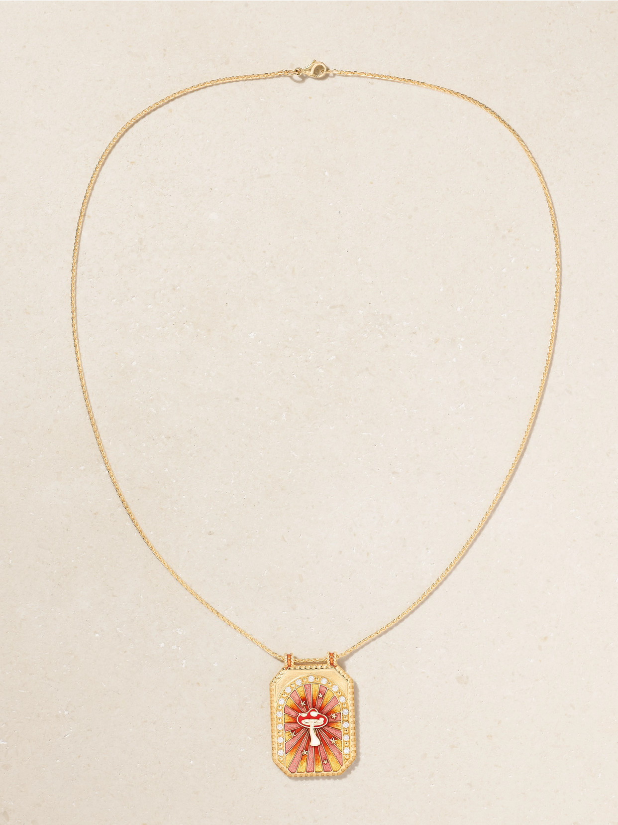 MARIE LICHTENBERG MUSHROOM SCAPULAR 18-KARAT GOLD, DIAMOND AND ENAMEL NECKLACE