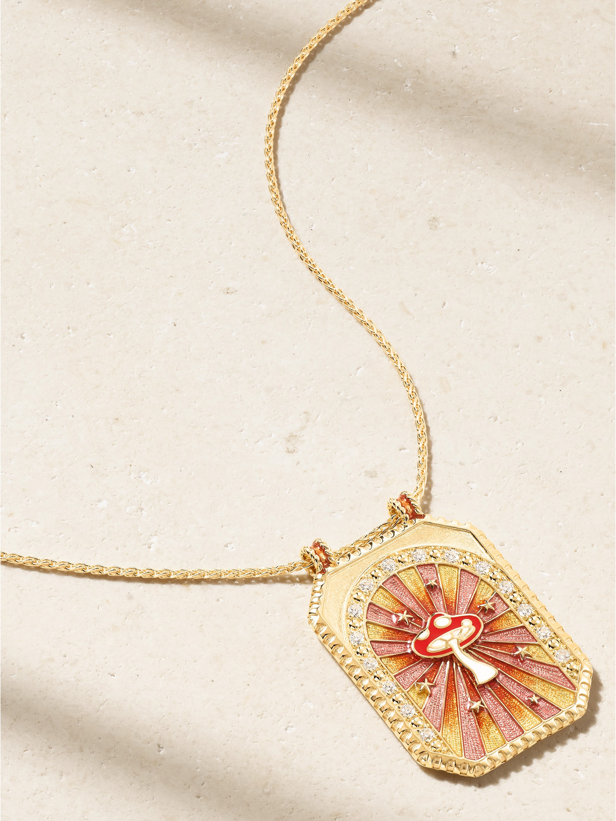 MARIE LICHTENBERG MUSHROOM SCAPULAR 18-KARAT GOLD, DIAMOND AND ENAMEL NECKLACE