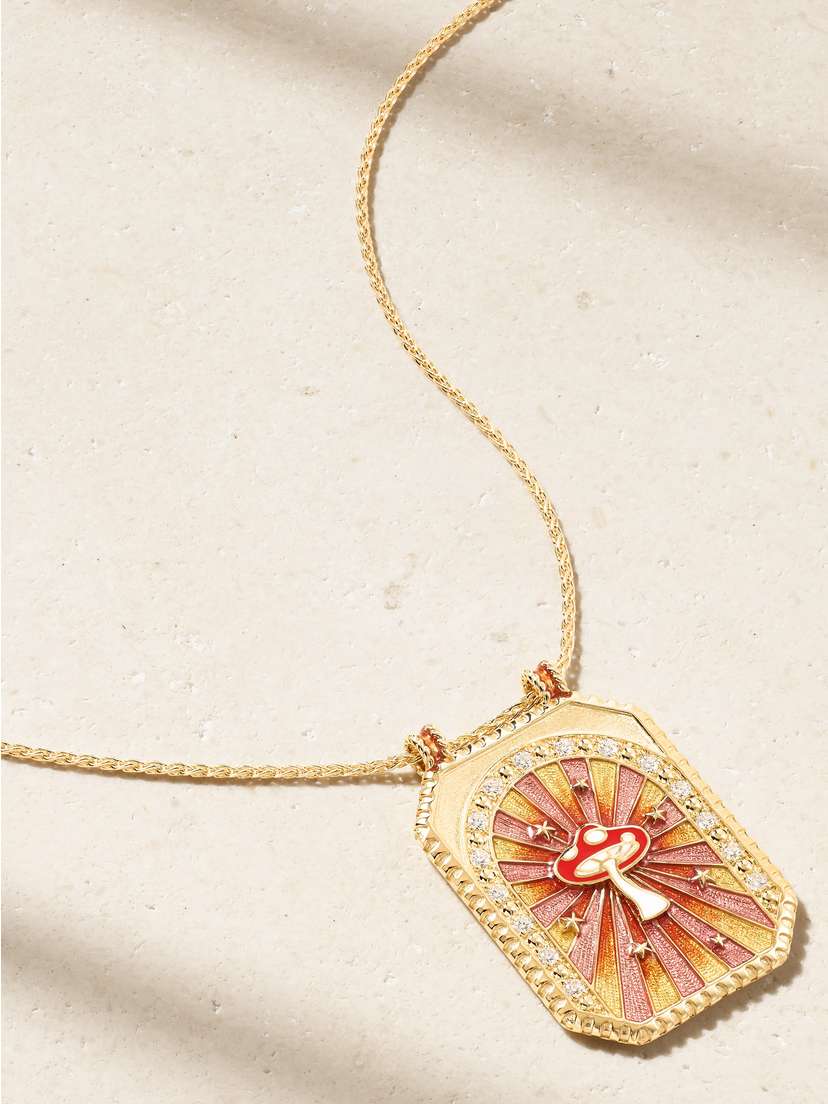 Marie Lichtenberg Mushroom Scapular 18-karat Gold, Diamond And Enamel Necklace