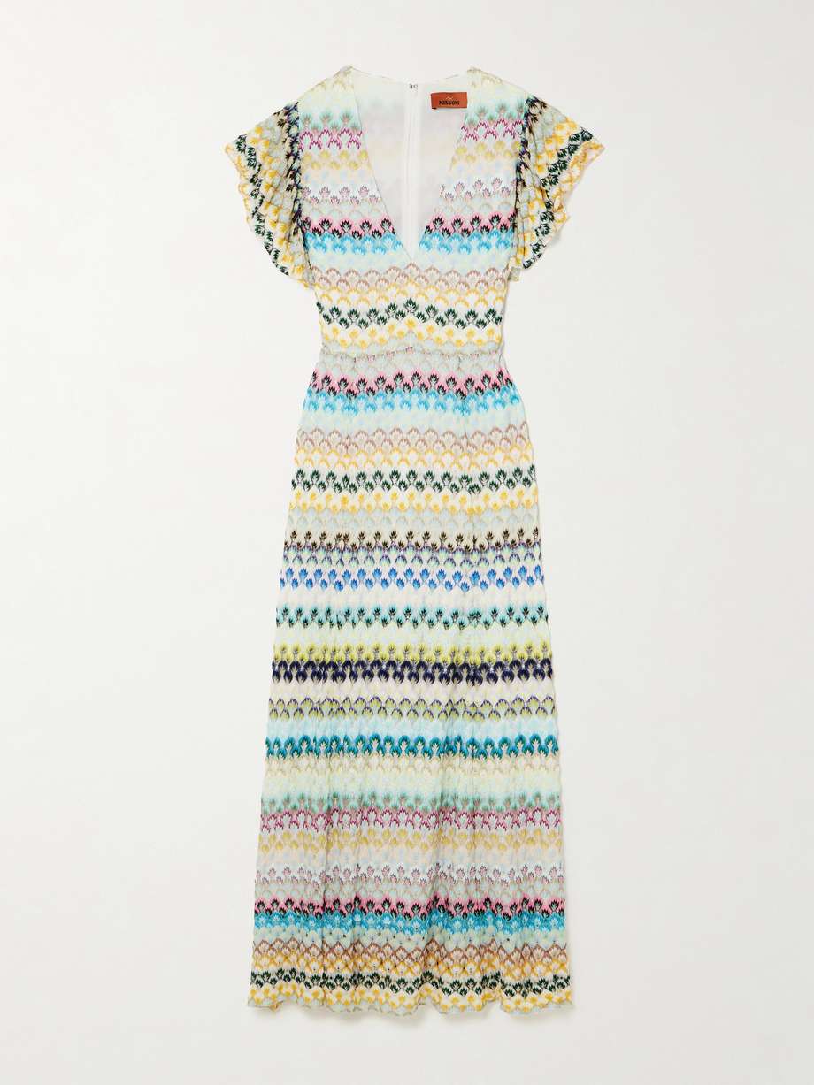ruffled crochet-knit maxi dress