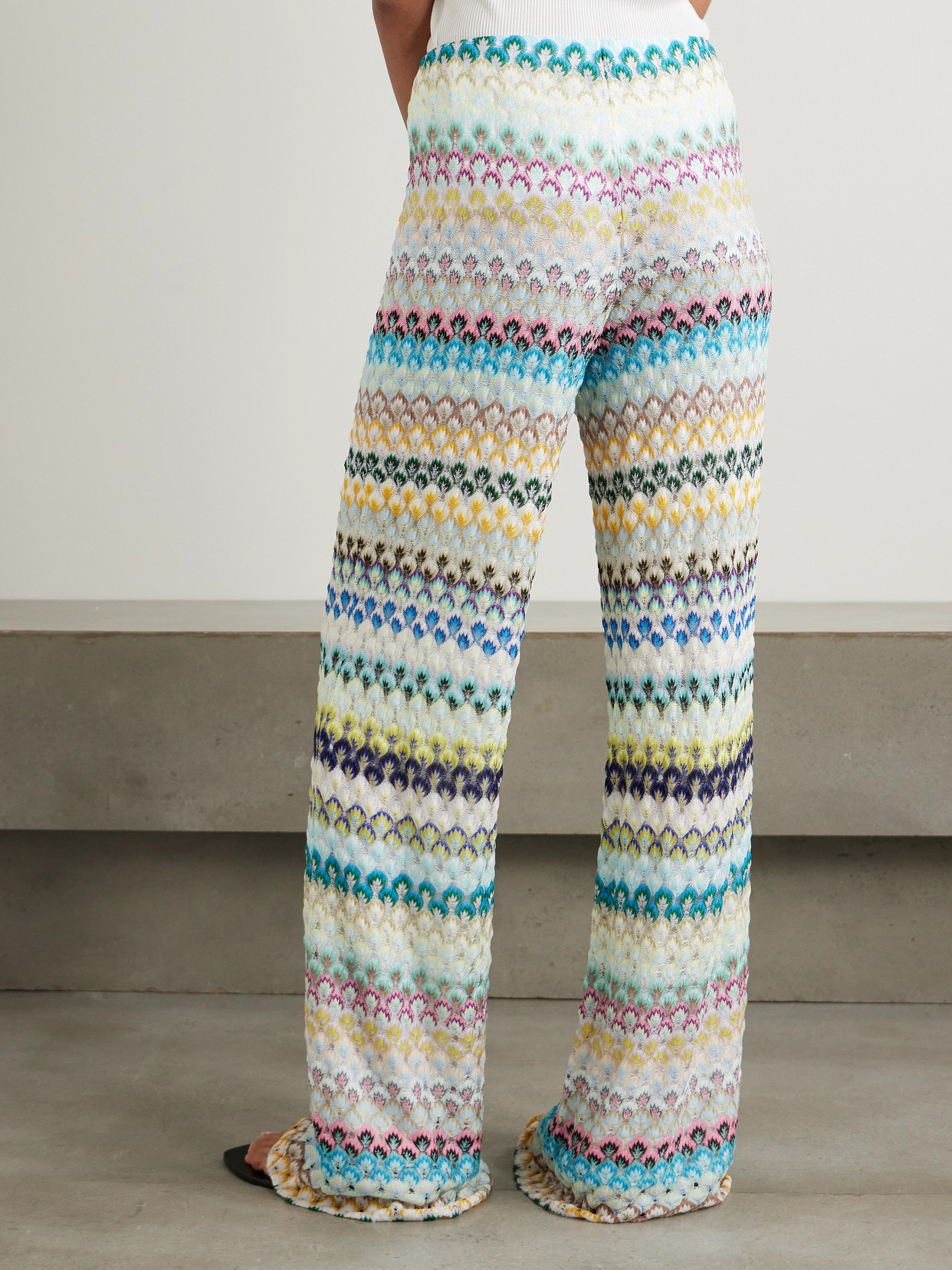Missoni Zigzag-intarsia Wide-leg Open-knit Trousers In Multi
