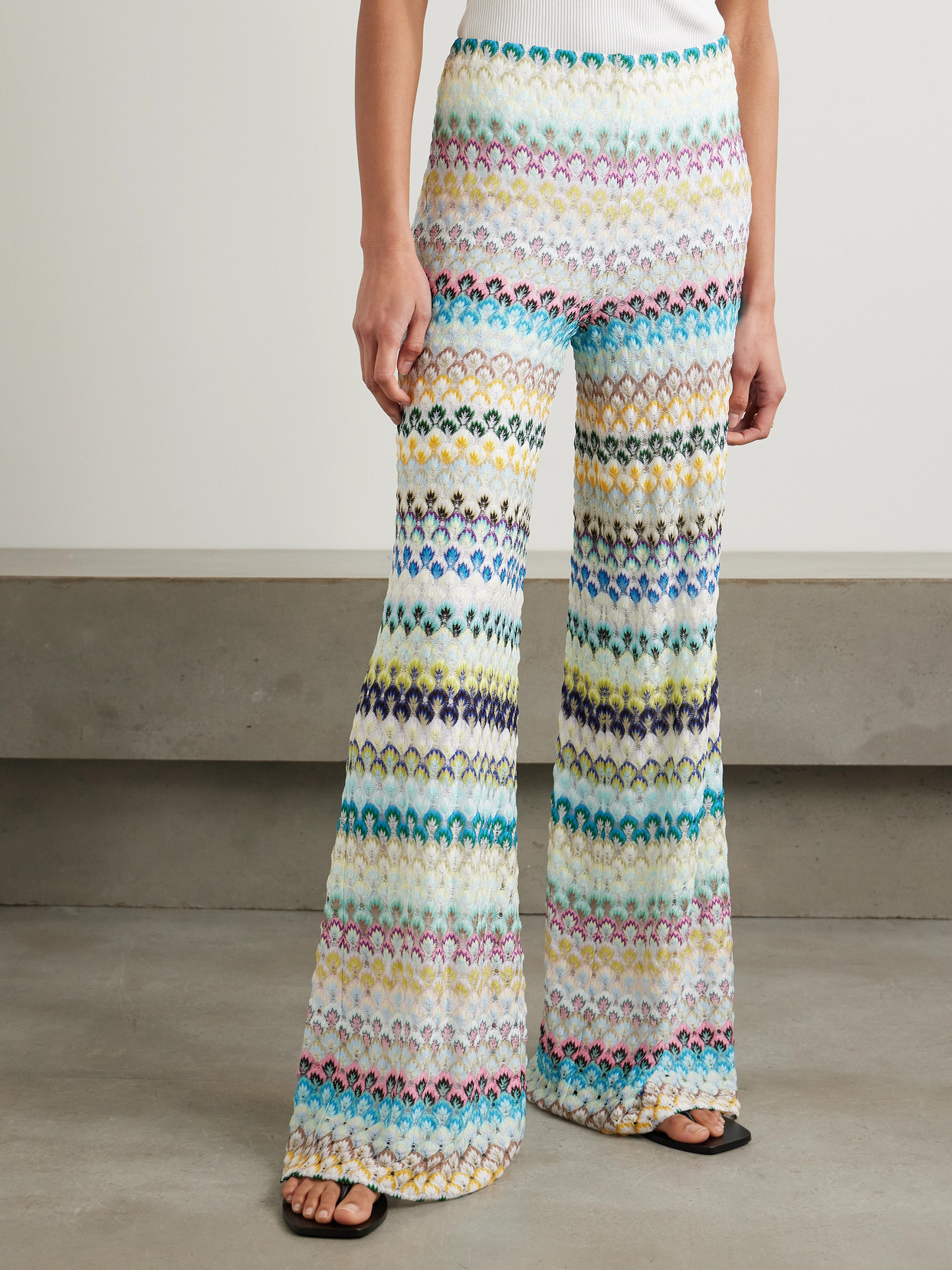 Missoni Zigzag-intarsia Wide-leg Open-knit Trousers In Multi