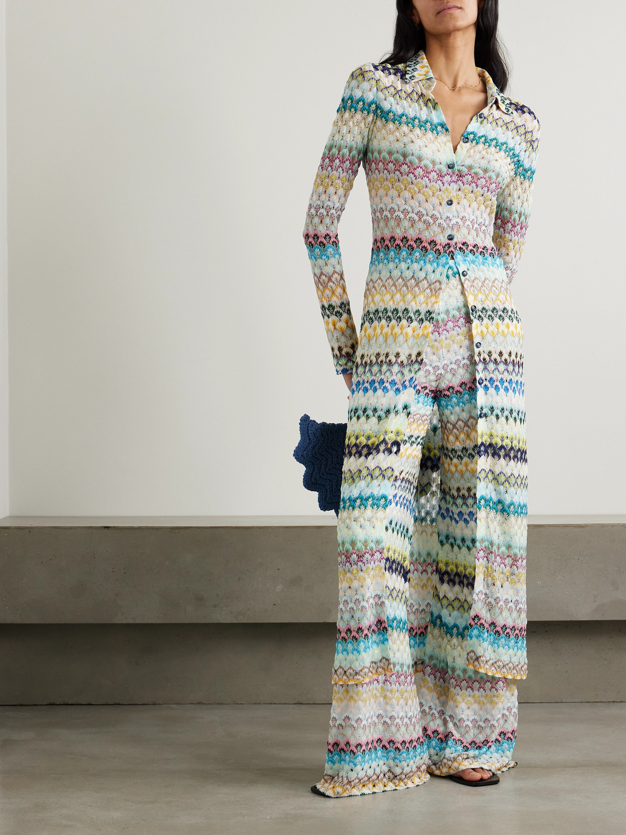 Missoni Zigzag-intarsia Wide-leg Open-knit Trousers In Multi