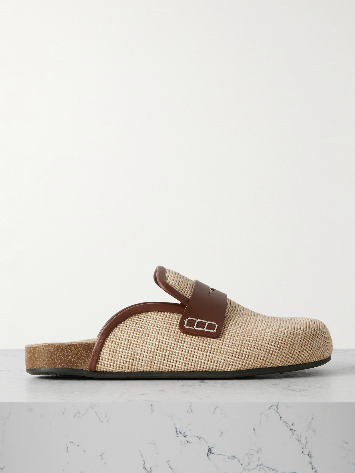 Jw Anderson Leather-trimmed Textured-canvas Clogs In Neutrals