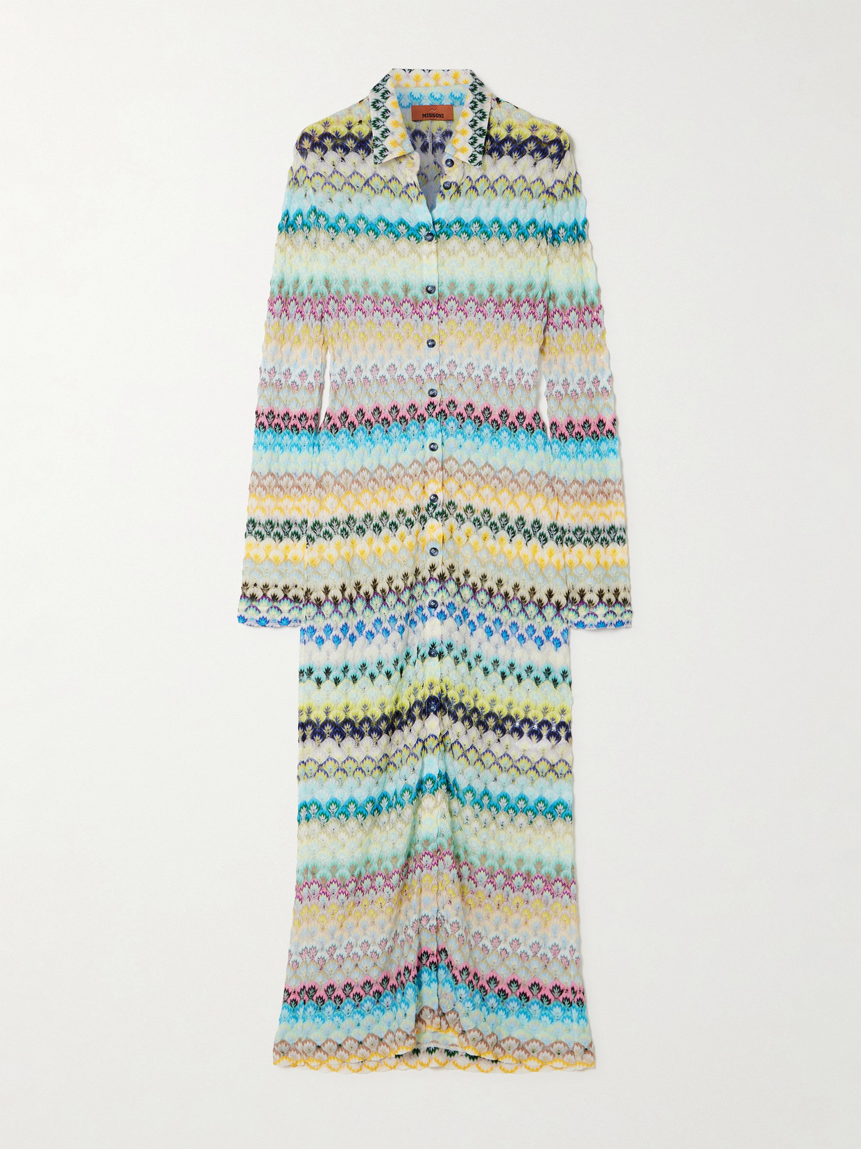 Missoni Crochet-knit Maxi Shirt Dress In Multi