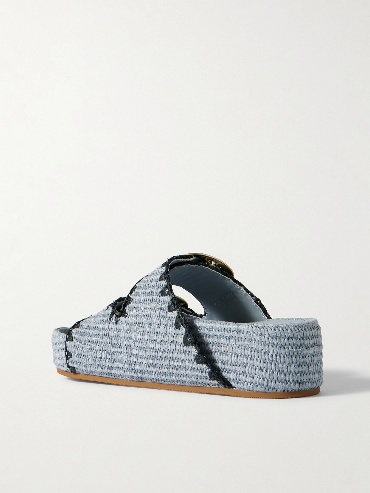 Loeffler Randall Theo Embroidered Raffia Platform Slides In Blue