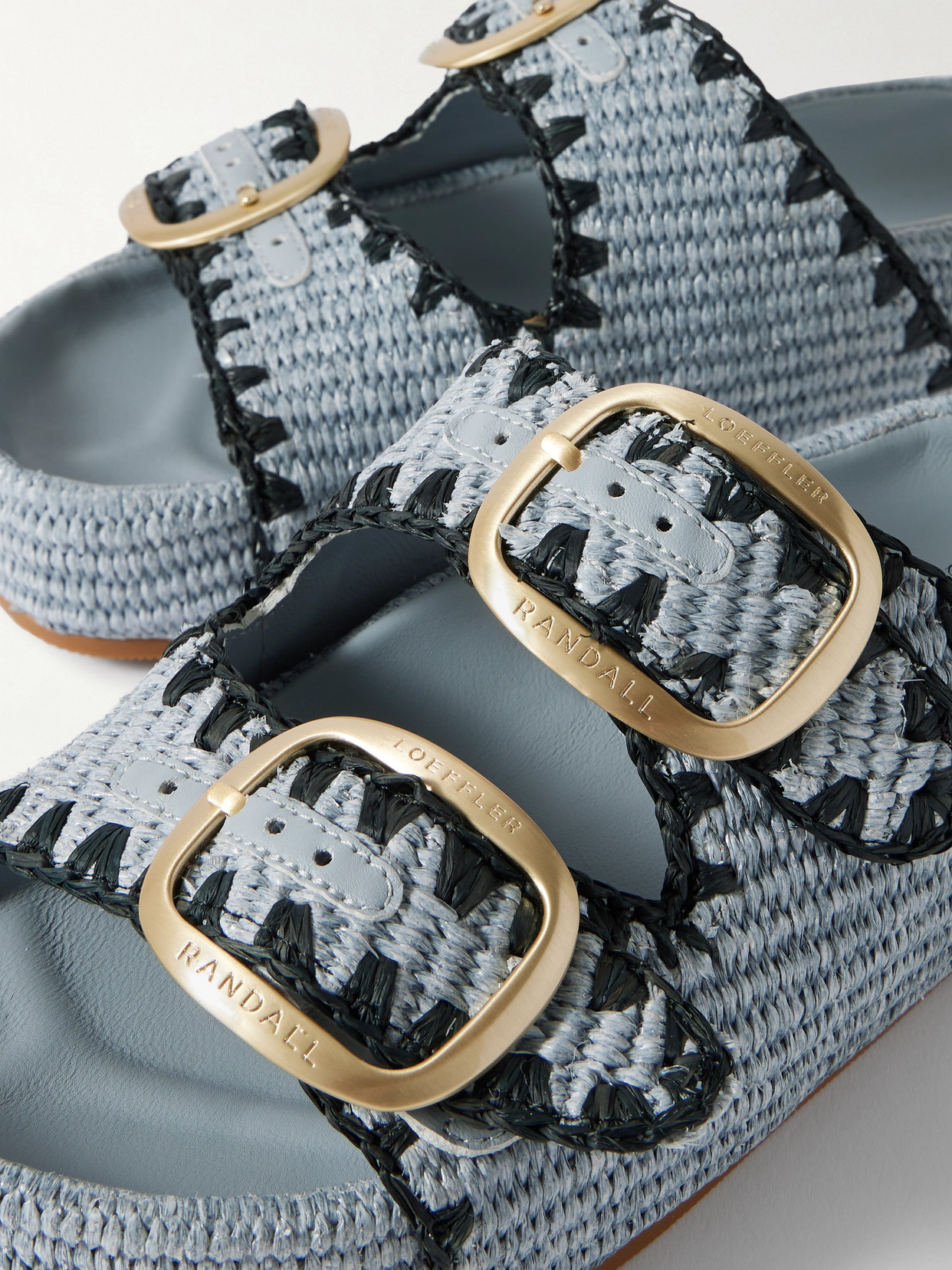 Loeffler Randall Theo Embroidered Raffia Platform Slides In Blue