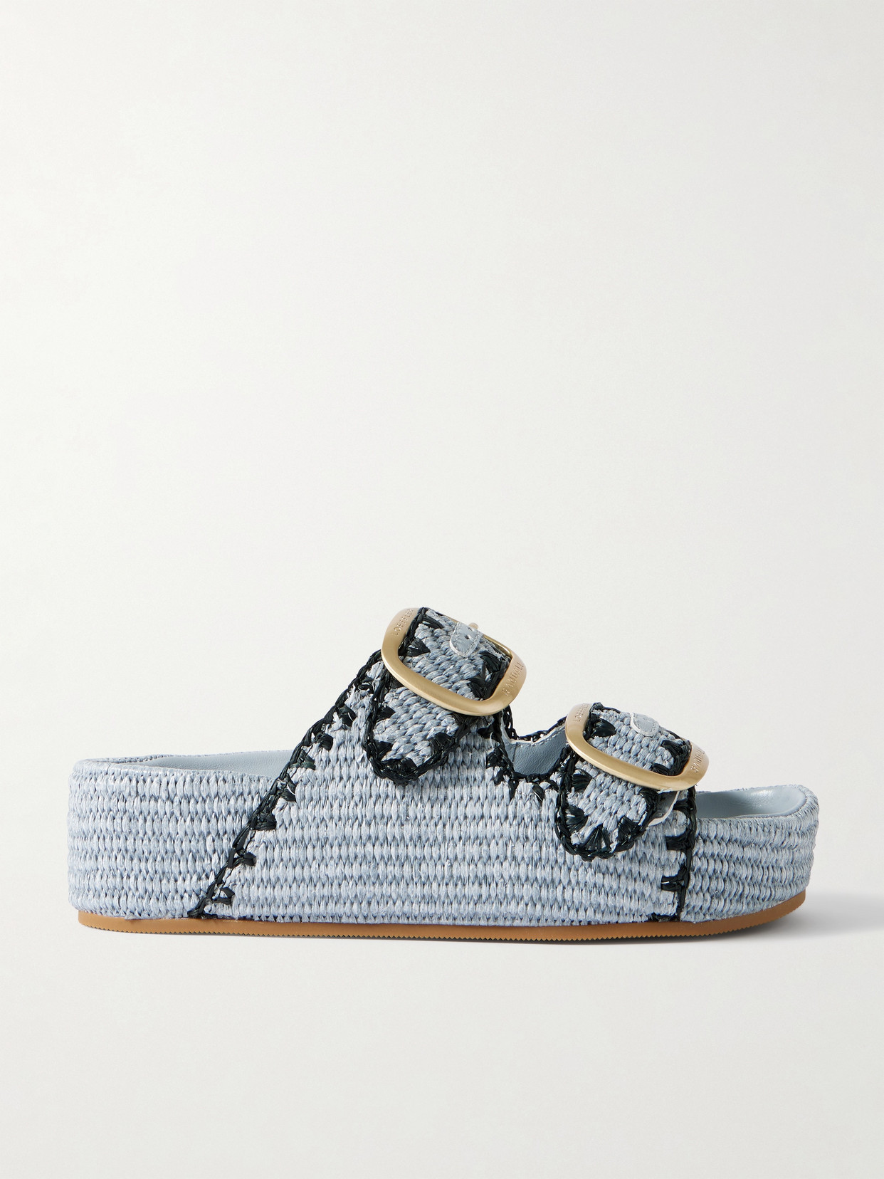 Loeffler Randall Theo Embroidered Raffia Platform Slides In Blue