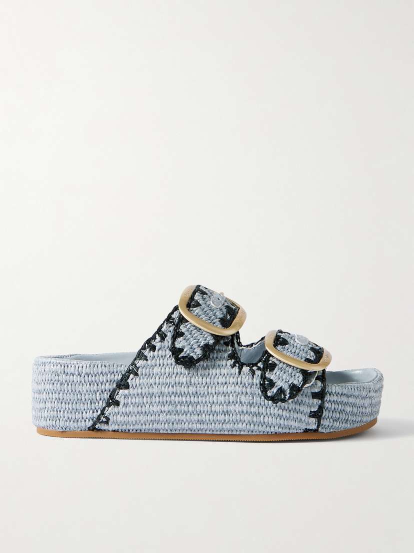 Loeffler Randall Theo Embroidered Raffia Platform Slides