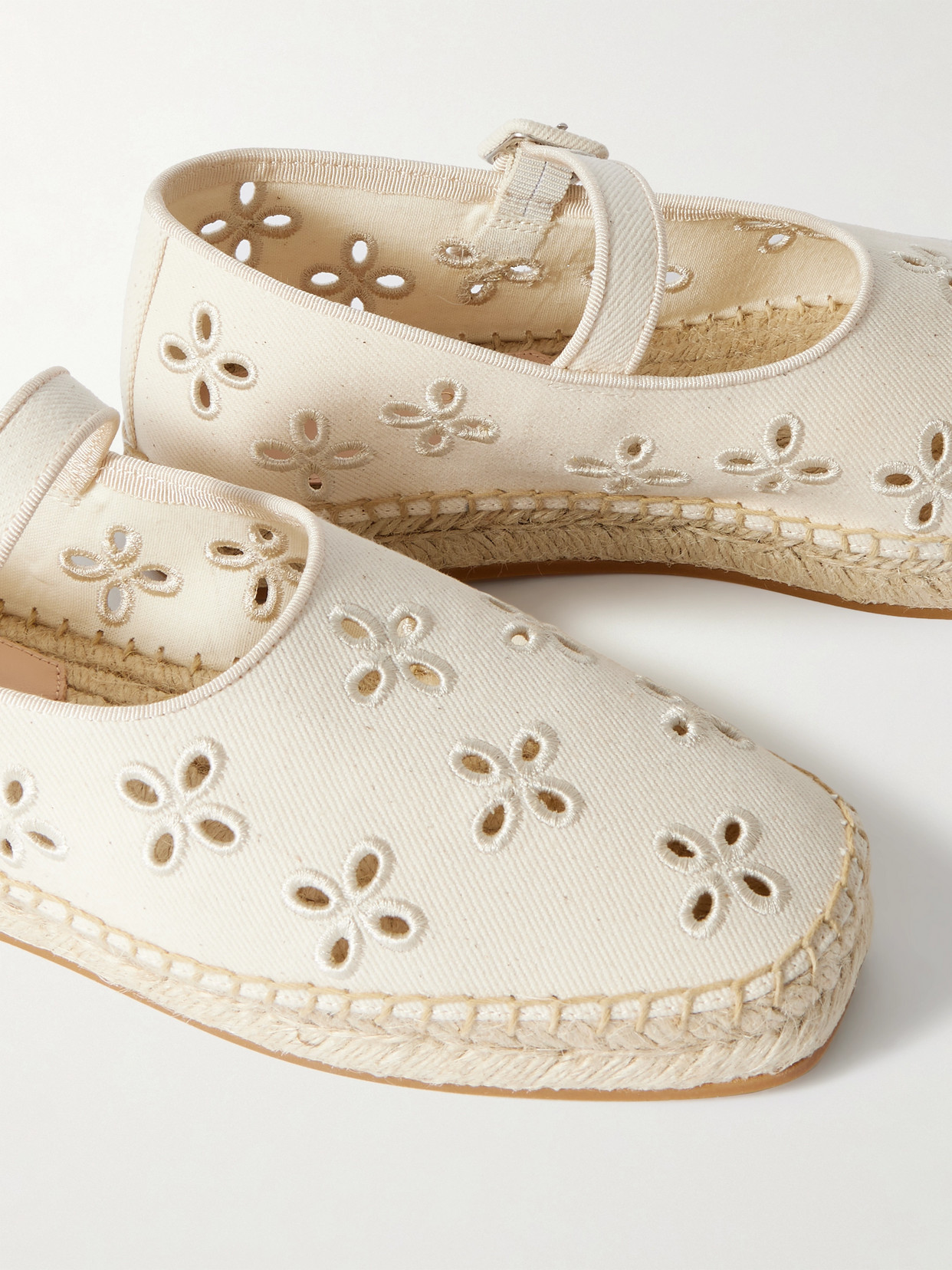 LOEFFLER RANDALL CLOVER GROSGRAIN-TRIMMED AND BRODERIE ANGLAISE CANVAS ESPADRILLES