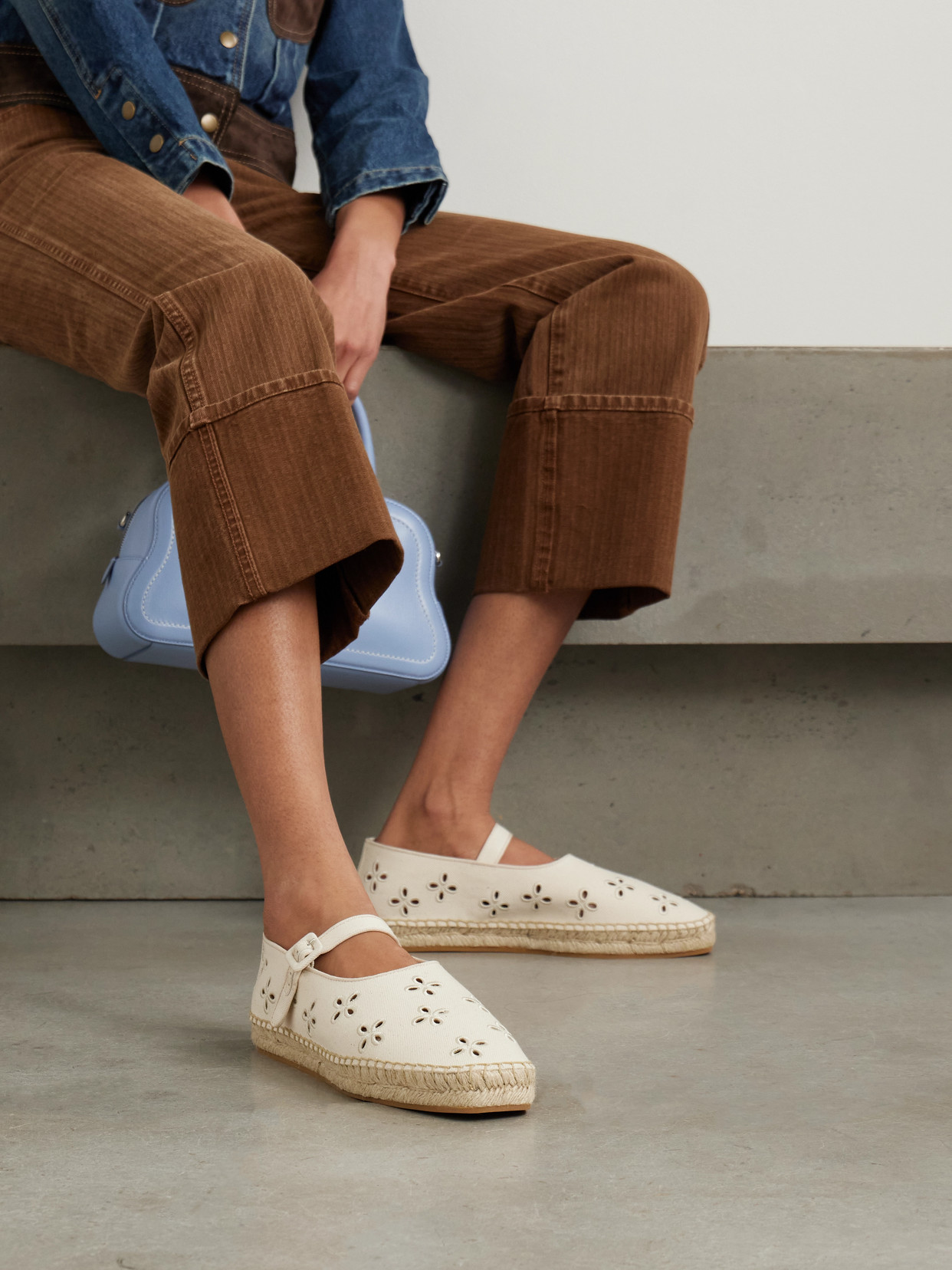 LOEFFLER RANDALL CLOVER GROSGRAIN-TRIMMED AND BRODERIE ANGLAISE CANVAS ESPADRILLES