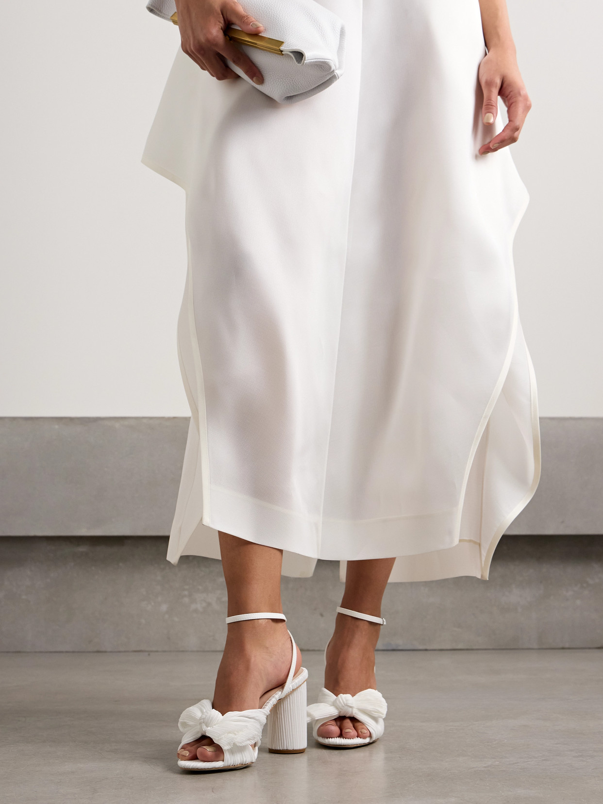 Camellia Bow-Embellished Plissé-Organza Sandals
