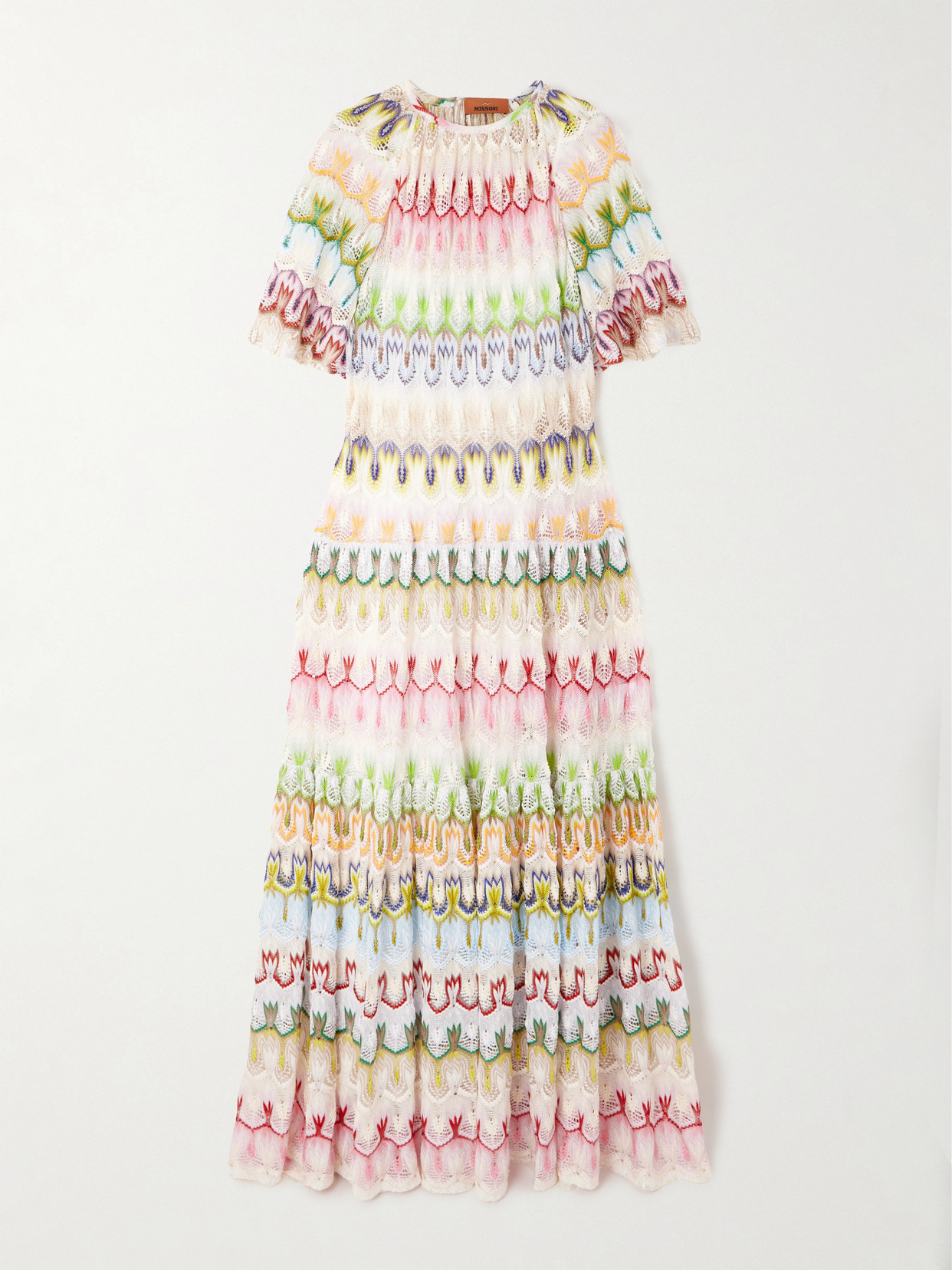 Missoni Short Sleeve Long Dress With Floral Lace Details In Cream