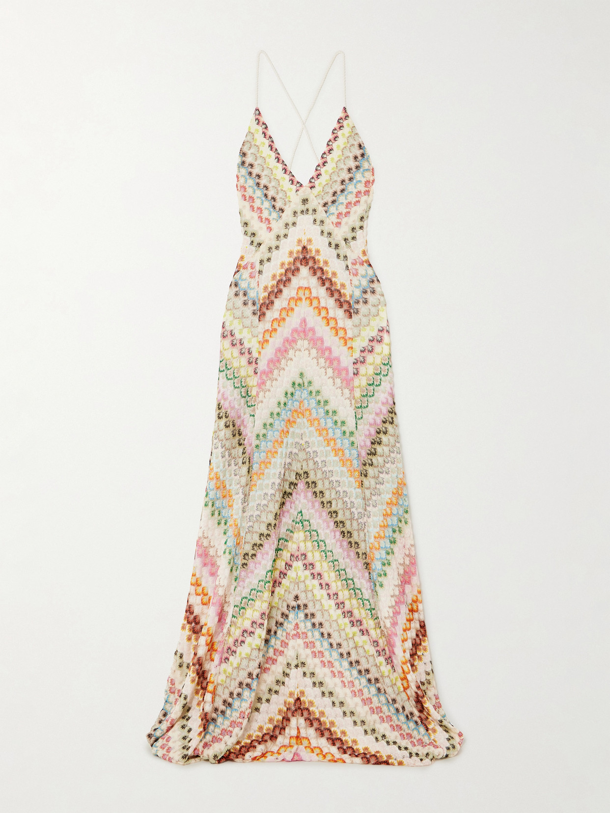 Missoni Open-back Cord-trimmed Crochet-knit Maxi Dress In Multi