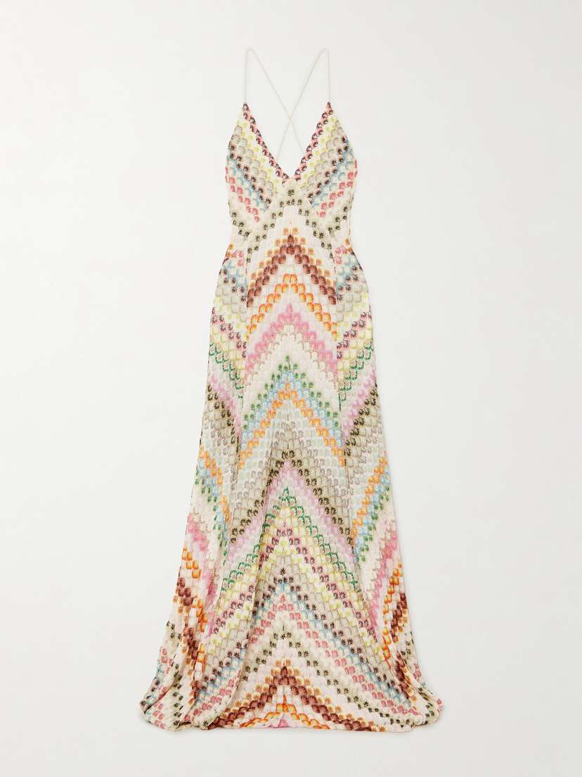 Missoni Open-back Cord-trimmed Crochet-knit Maxi Dress