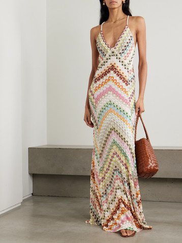 Missoni Open-back cord-trimmed crochet-knit maxi dress