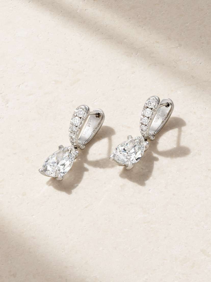 David Morris 18-karat White Gold Diamond Hoop Earrings