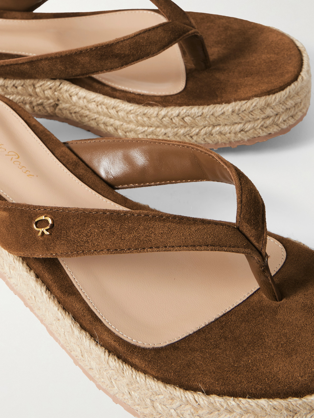 Gianvito Rossi Embellished Suede Platform Espadrille Flip Flops In Brown
