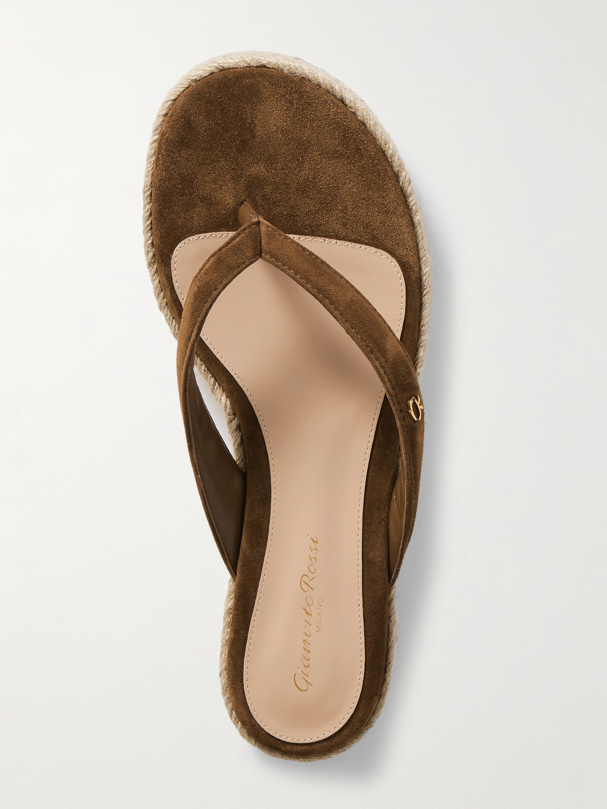 Gianvito Rossi Embellished Suede Platform Espadrille Flip Flops In Brown