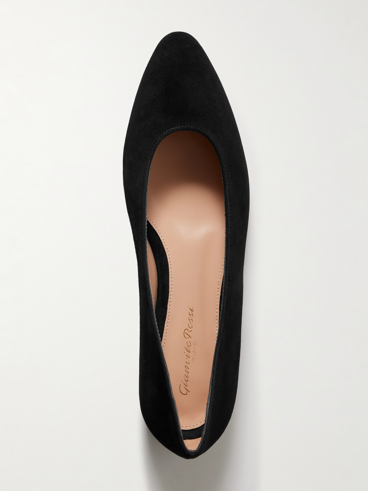 Shop Gianvito Rossi Amelia Suede Point-toe Flats In Black