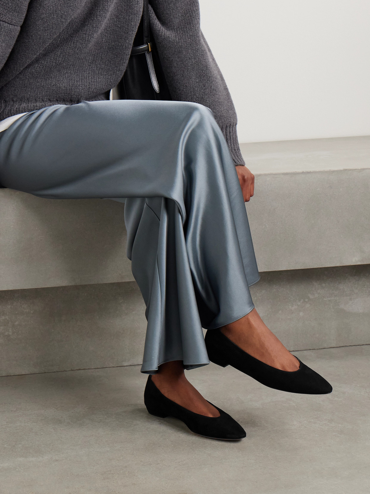 Shop Gianvito Rossi Amelia Suede Point-toe Flats In Black