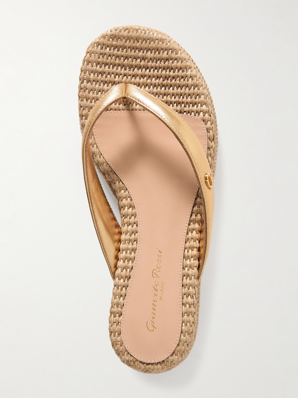 Gianvito Rossi 40 Metallic Leather Platform Flip Flops In Gold