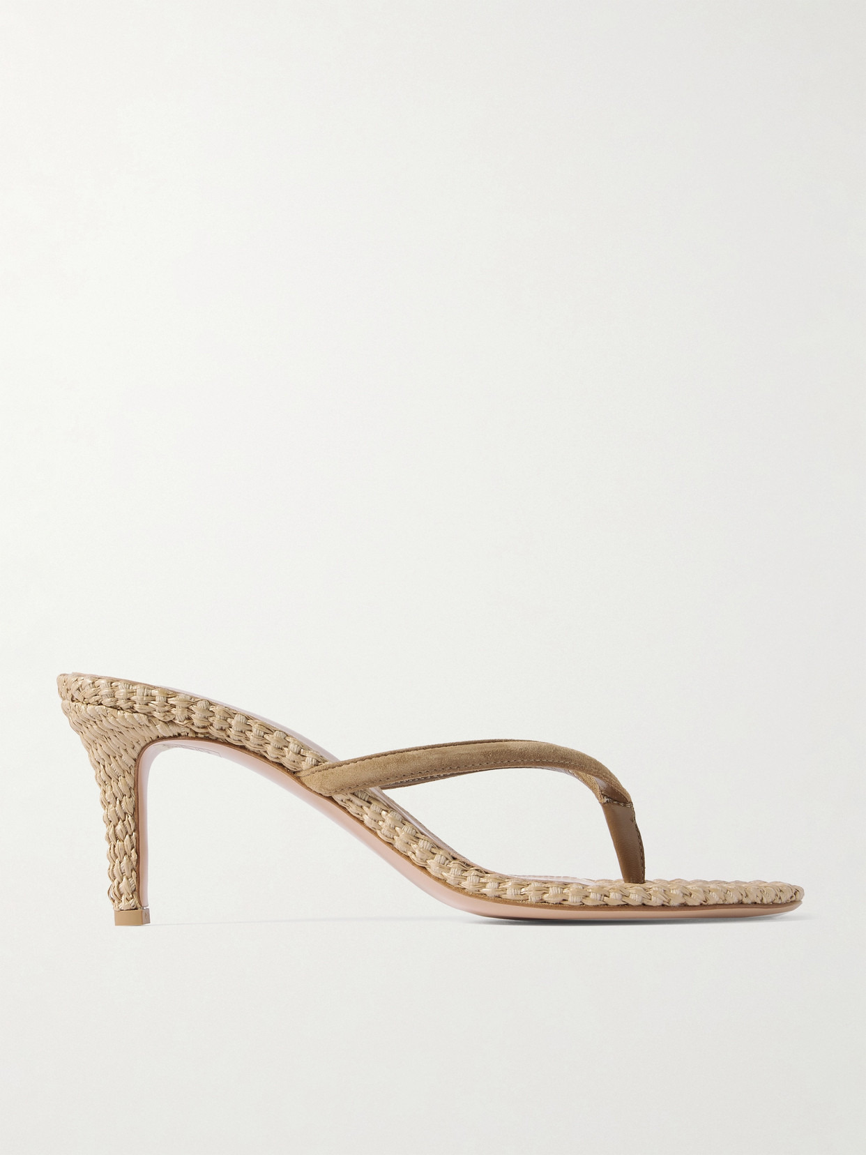 Gianvito Rossi 80 Suede-trimmed Raffia Sandals In Brown