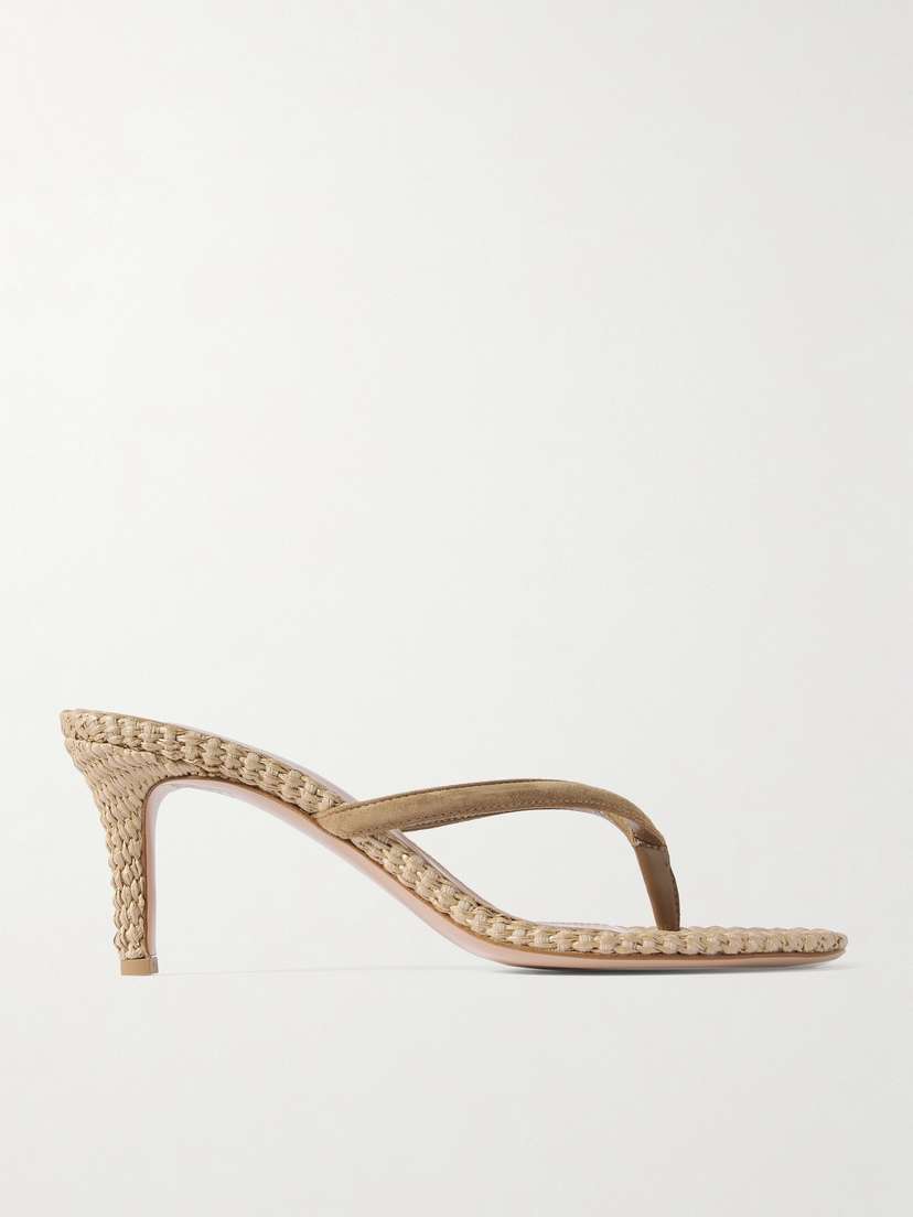 Gianvito Rossi Calypso 80 Suede-trimmed Raffia Sandals