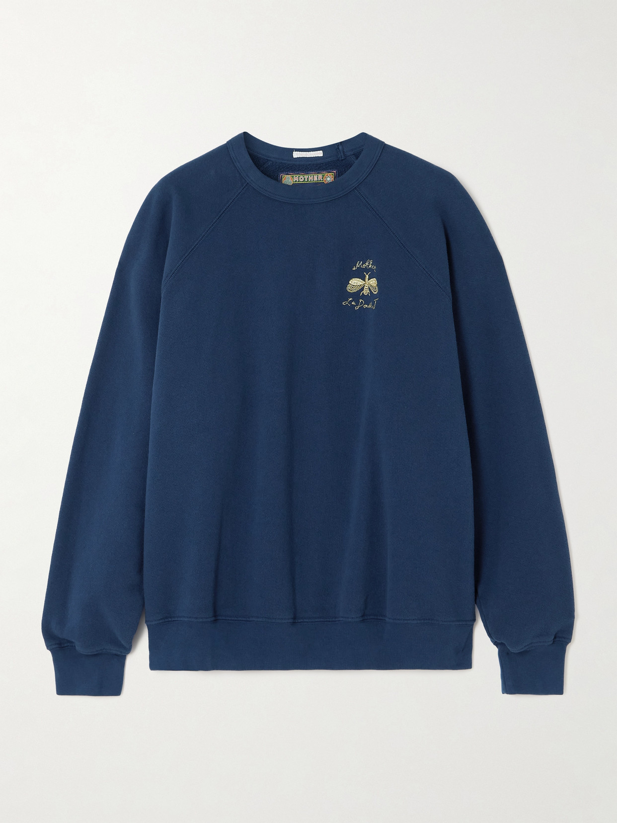 Mother + La Doublej The Biggie Concert Embroidered Cotton-jersey Sweatshirt In Blue