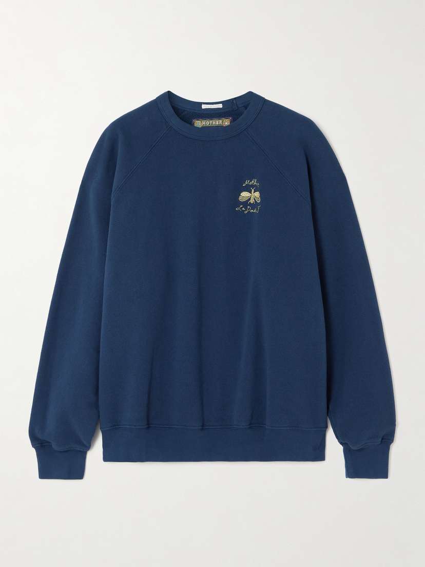 Mother + La Doublej The Biggie Concert Embroidered Cotton-jersey Sweatshirt
