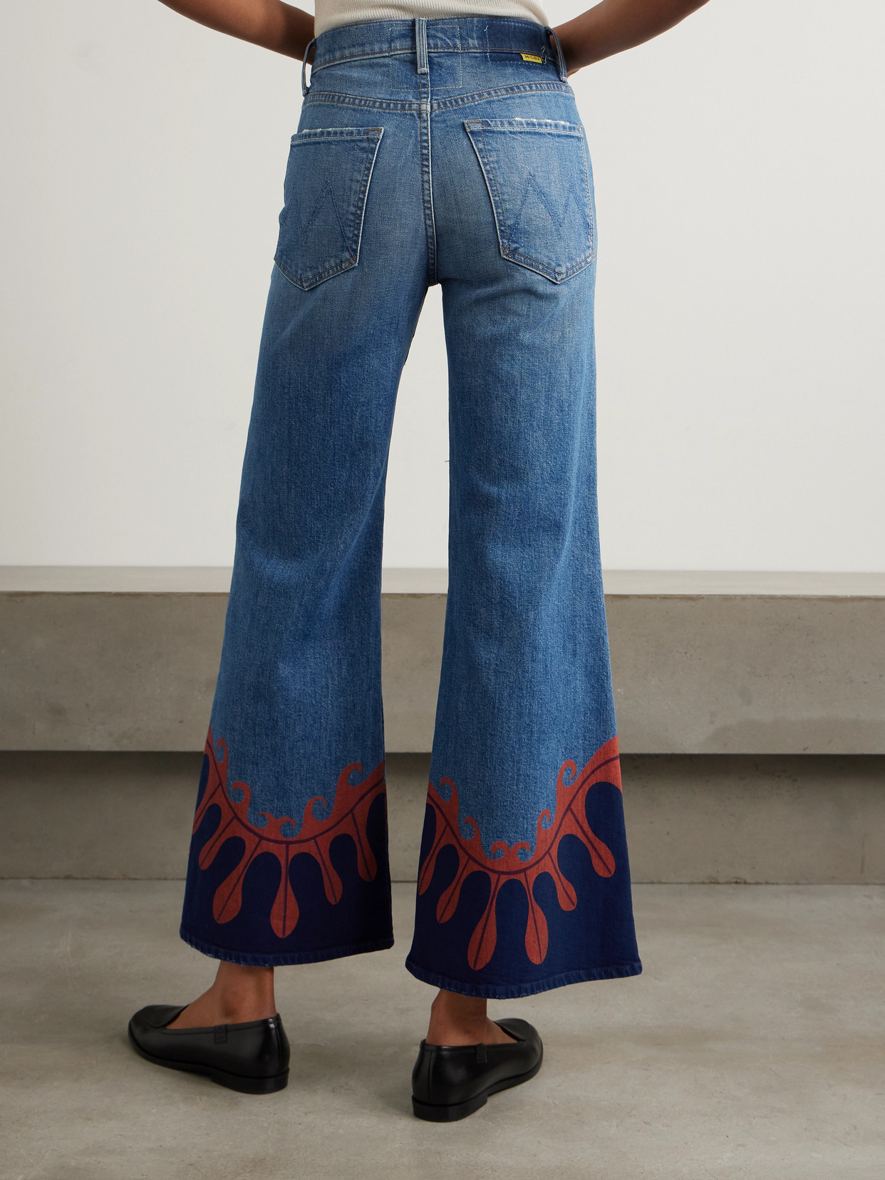 MOTHER + LA DOUBLEJ THE TOMCAT ROLLER PRINTED HIGH-RISE FLARED JEANS