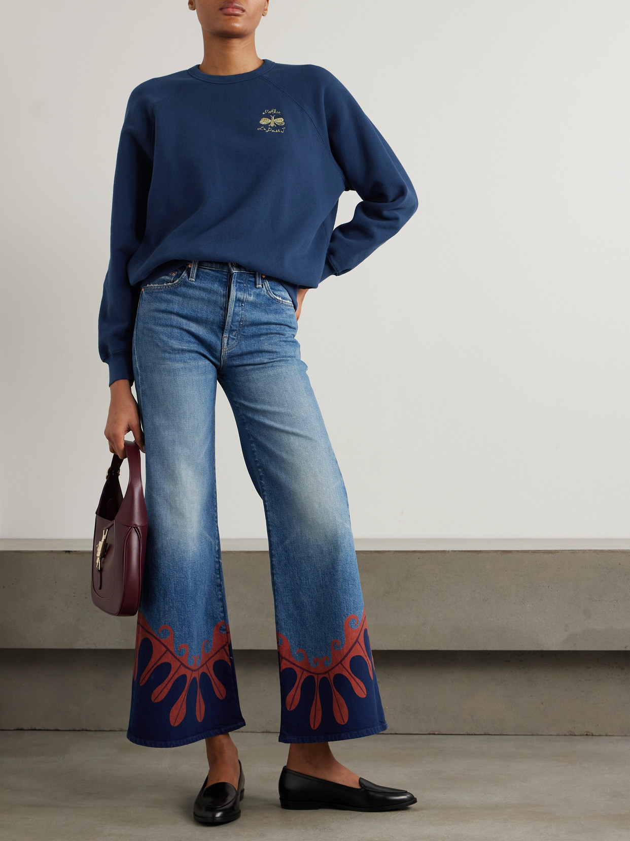 MOTHER + LA DOUBLEJ THE TOMCAT ROLLER PRINTED HIGH-RISE FLARED JEANS