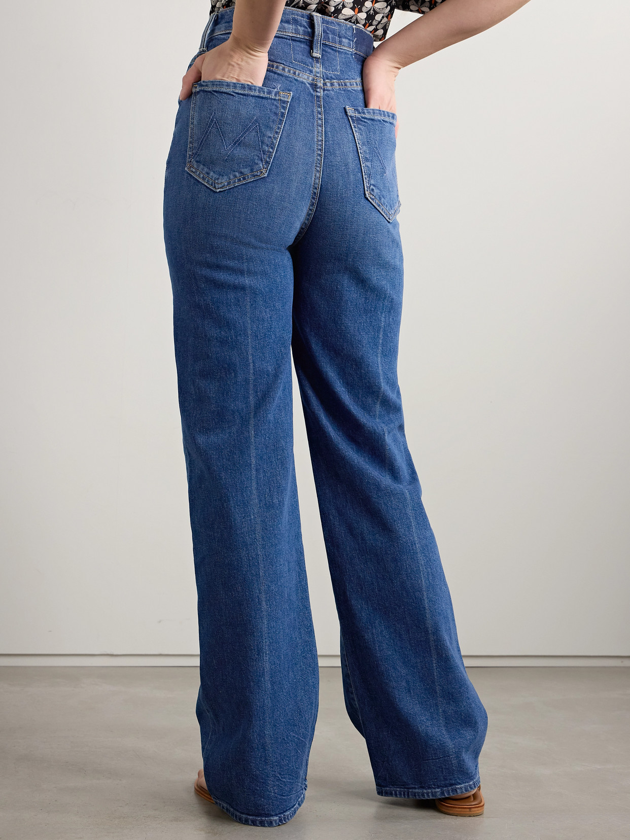Mother + La Doublej The Tune Up Maven Sneak Embroidered High-rise Straight-leg Jeans In Blue