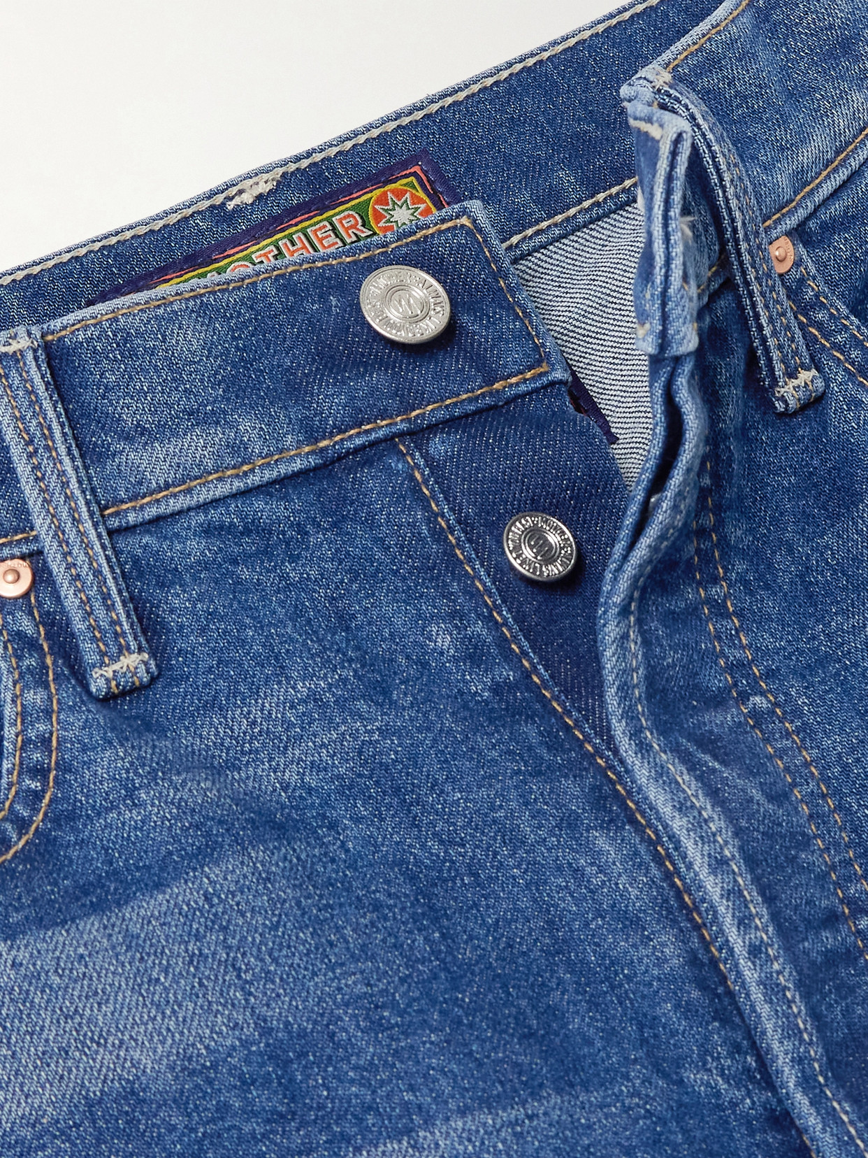 Mother + La Doublej The Tune Up Maven Sneak Embroidered High-rise Straight-leg Jeans In Blue