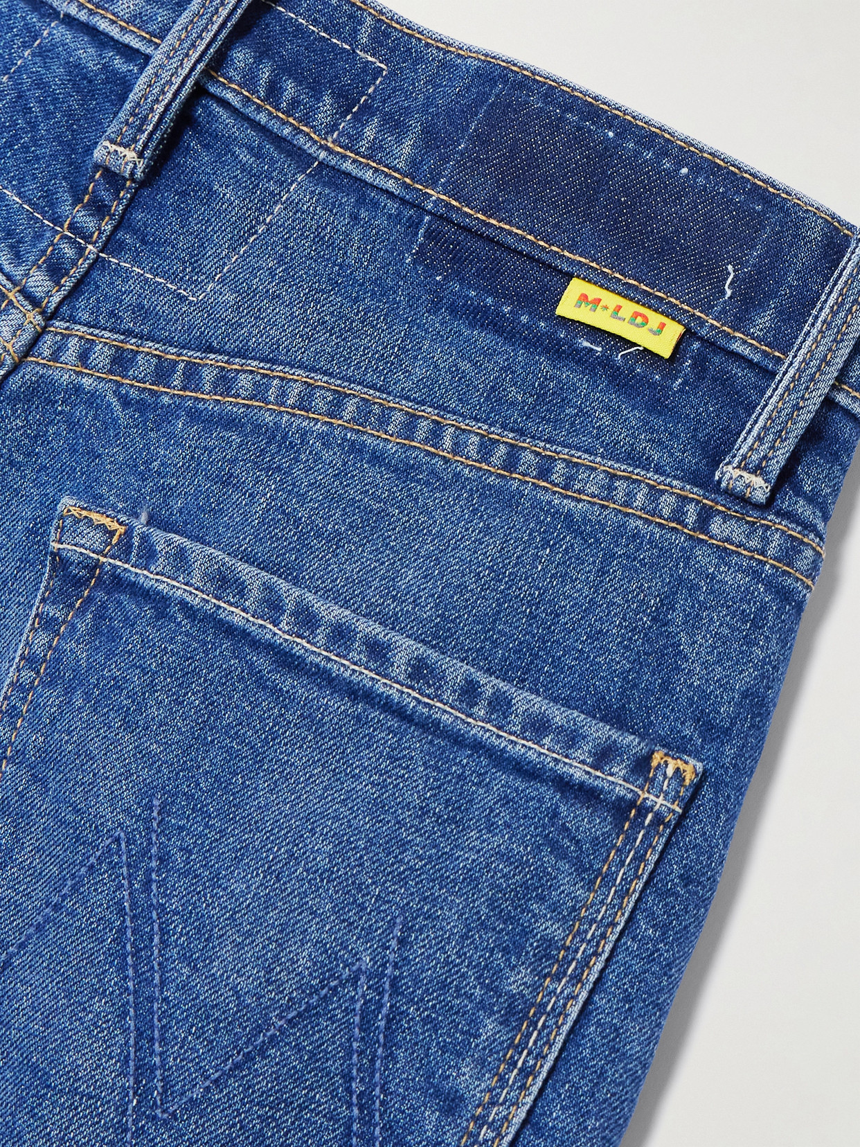 Mother + La Doublej The Tune Up Maven Sneak Embroidered High-rise Straight-leg Jeans In Blue